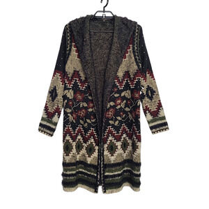 Maxsport Cardigan Small Open Front Hood Long Soft Floral Southwest Black